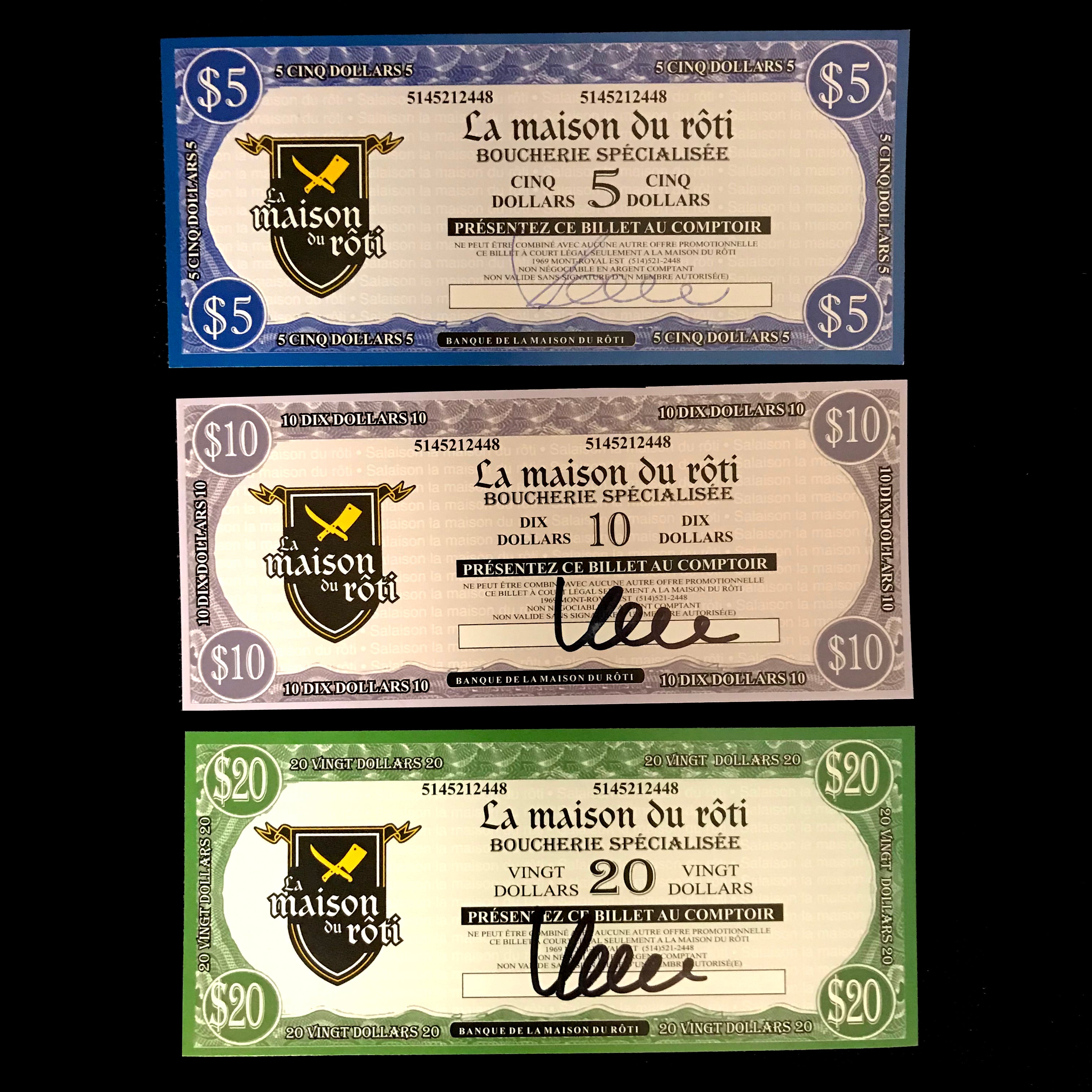 Maison du Rôti paper gift certificates