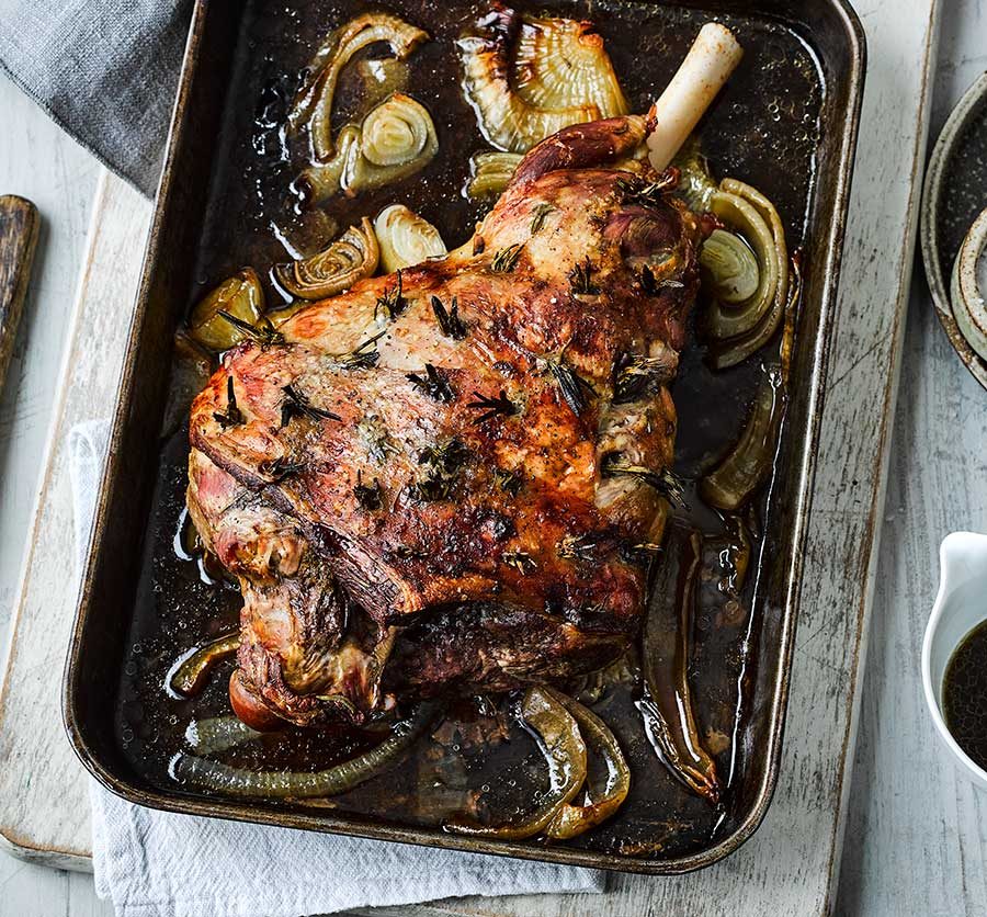 Half Quebec lamb leg marinated with garlic and rosemary